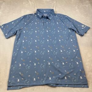 Straight Down Performance Mens XL Blue Fly Fishing Print Golf Polo Palmilla Logo